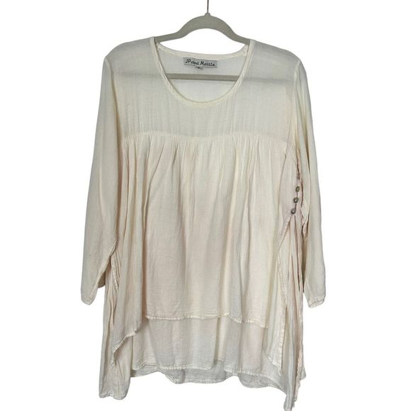 JP and Mattie Cream Boho Peasant blouse Cotton Shell Buttons Layered Tunic - Picture 8 of 15
